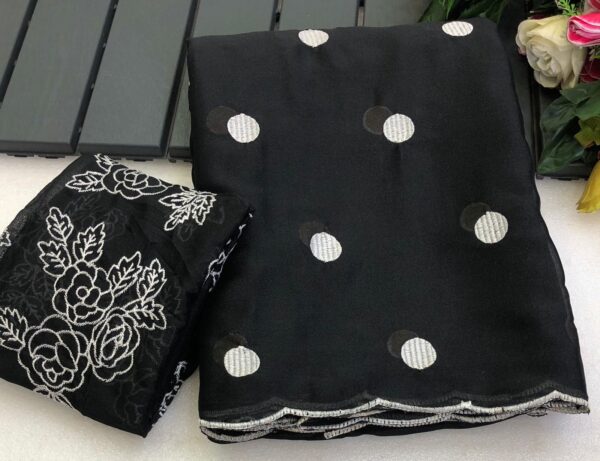 Fancy Soft Georgette Saree with scallop Cutwork ( Black )