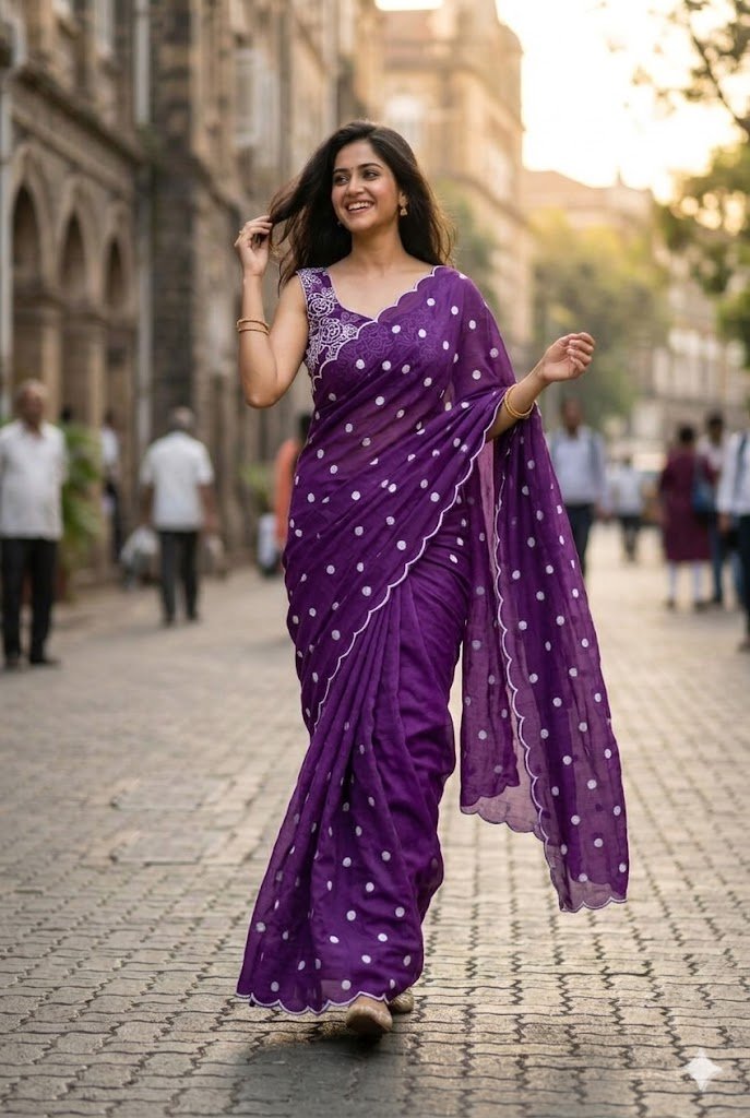 2026/04/1005207093.jpg Fancy Soft Georgette Saree with scallop Cutwork - Image 1