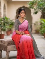 Premium Linen Mirror Embroidery Sarees