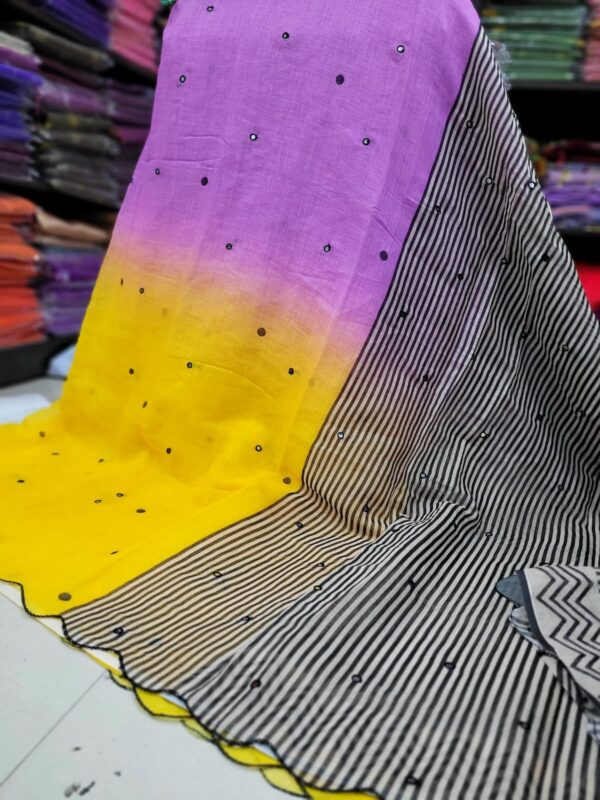 Premium Linen Mirror Embroidery Sarees