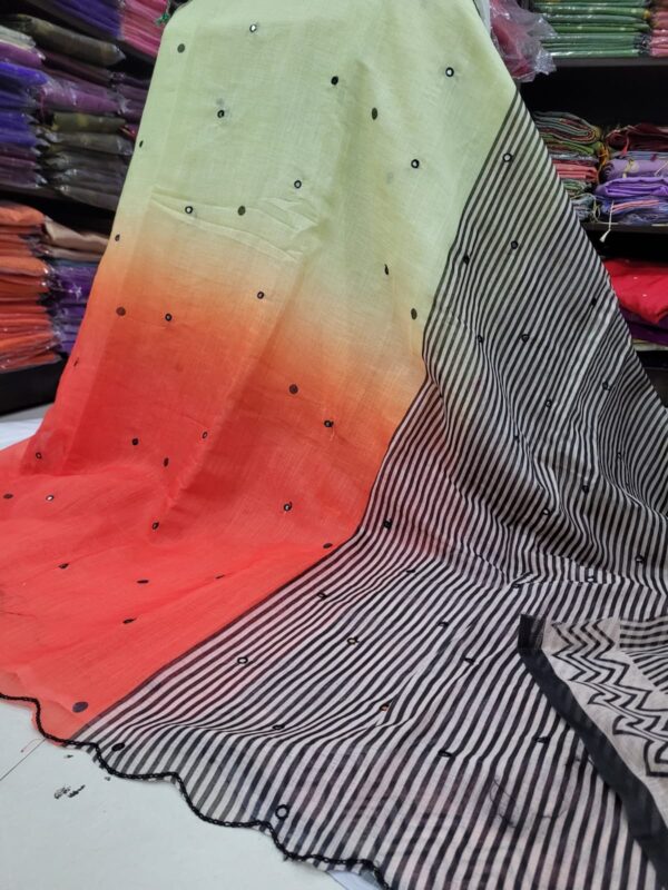Premium Linen Mirror Embroidery Sarees