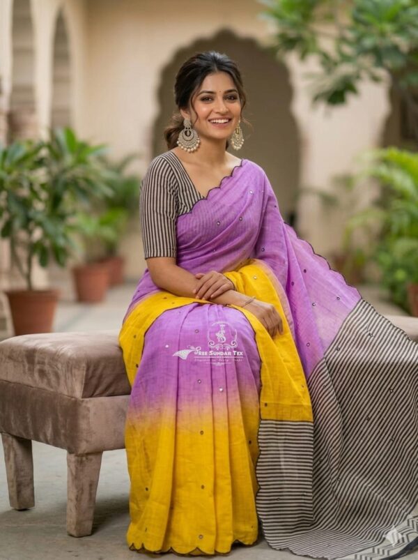 Premium Linen Mirror Work Sarees