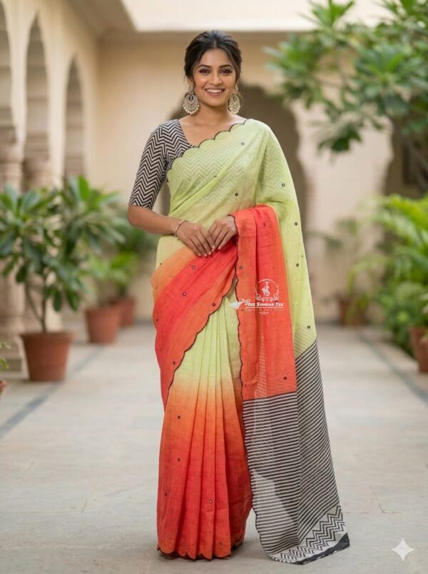 Premium Linen Mirror Work Sarees