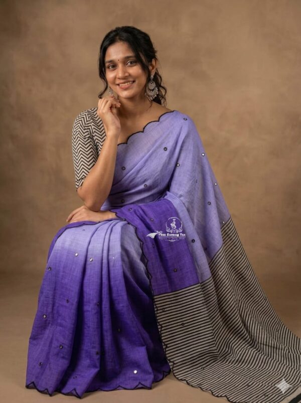 Premium Linen Mirror Work Sarees