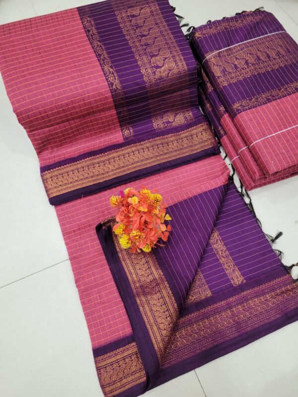 Checked Kalyani cotton saree/Lata Gadwal Paithani
