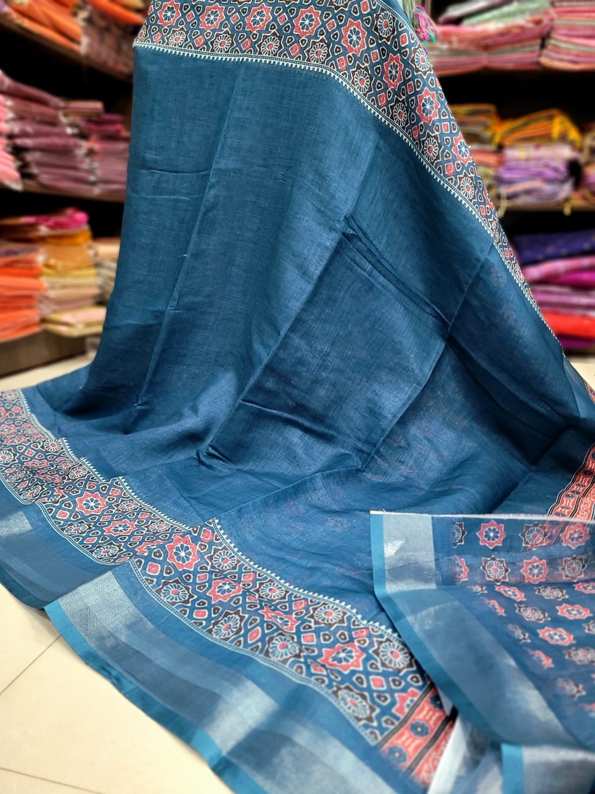 1005207068.jpg Premium Ajrakh cotton saree - Image 1