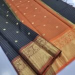 Banarasi Checked  Soft Katan silk Saree ( Black )
