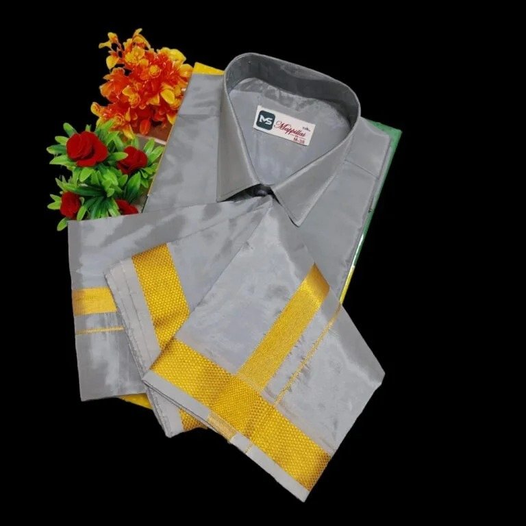 Men’s Wear Pattu Shirt and Dothi Combo set (35) Men's Wear: Pattu Shirt and Dothi Combo set - Image 1