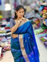 Vaibavam : Elite Kanchi Soft Silk- Peacock Blue Dual Tone - Image 4