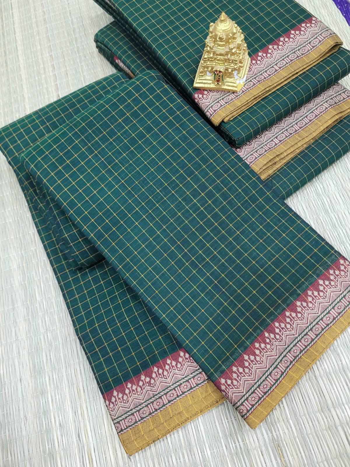 WhatsApp Image 2026-07-07 at 10.56.23 AM (2) Authentic Checked Narayanpet Cotton Sarees - Image 1