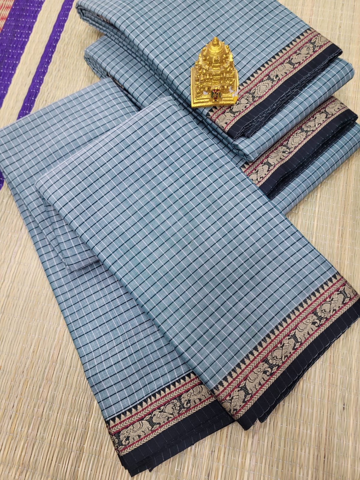 WhatsApp Image 2026-07-07 at 10.56.24 AM (2) Authentic Checked Narayanpet Cotton Sarees - Image 1