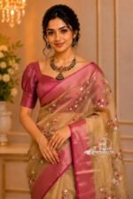 Floral Tissue Embroidery silk Sarees - Image 5