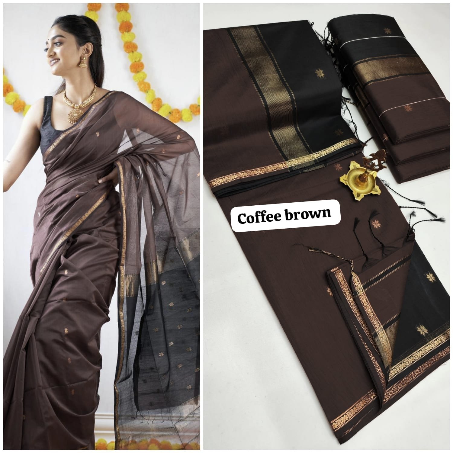 WhatsApp Image 2026-08-07 at 1.19.57 PM Maheswari Silk Cotton Saree ( Coffee brown ) - Image 1