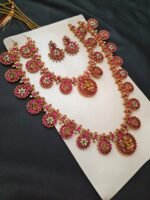 Traditional Kemp stone Lakshmi Choker, Haram & Earring Combo - Image 2