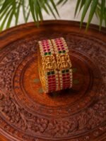 Lakshmi Ruby & Emarald Stone Gold Plated Bangle Set- Pack of 2 (2.6") - Image 4