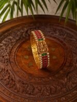 Lakshmi Ruby & Emarald Stone Gold Plated Bangle Set- Pack of 2 (2.6") - Image 3