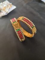 Lakshmi Ruby & Emarald Stone Gold Plated Bangle Set- Pack of 2 (2.6") - Image 2