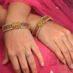 Lakshmi Ruby & Emarald Stone Gold Plated Bangle Set- Pack of 2 (2.6")