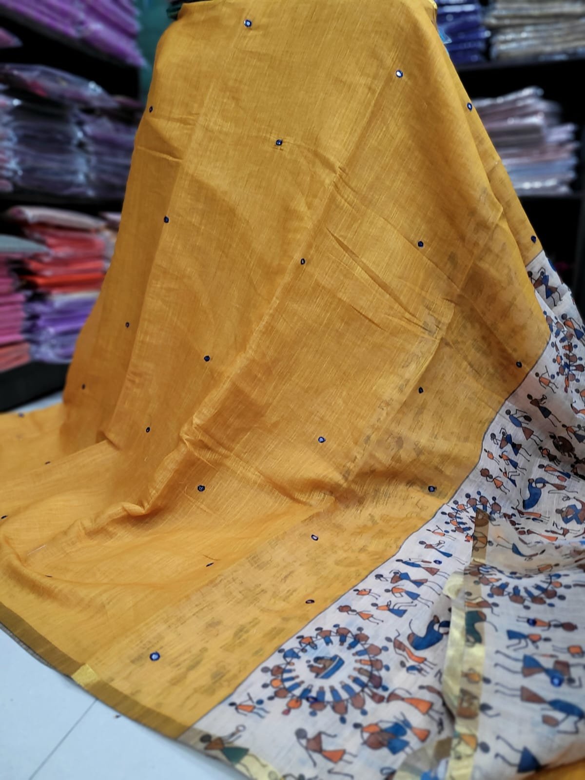 WhatsApp Image 2026-08-15 at 6.21.13 PM Premium Linen Mirror Work Sarees - Image 1