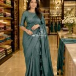 Aura: Designer pArty Wear Crush Silk Saree + Sequence Work blouse