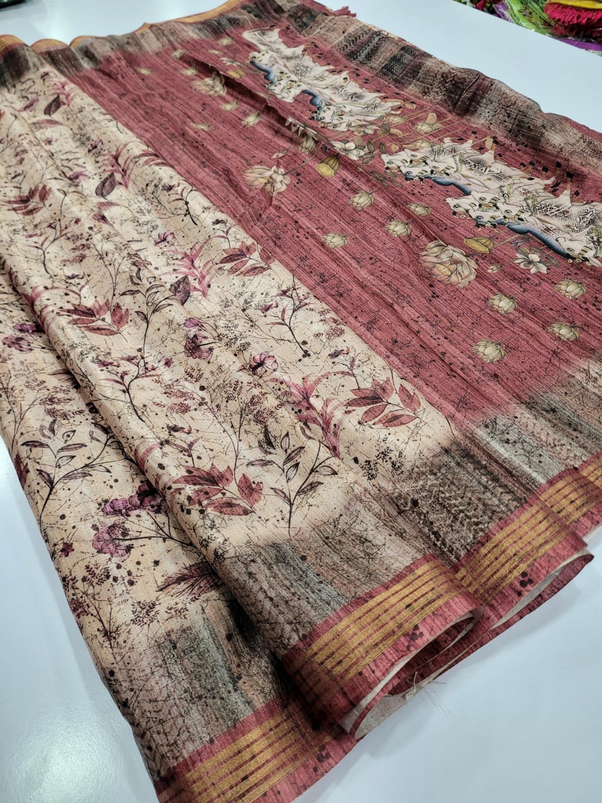 1005166116.jpg Premium Pichwai Tussar silk - Image 1
