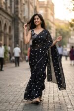 Fancy Soft Georgette Saree with scallop Cutwork ( Black )