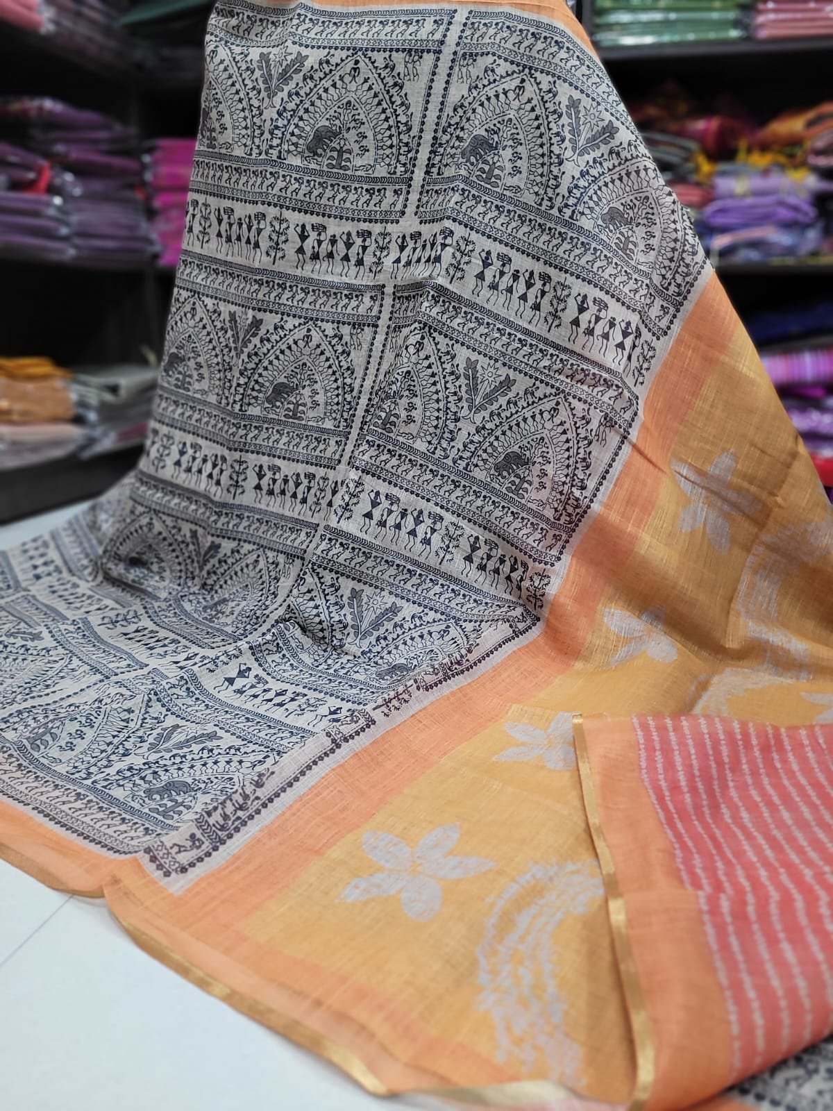 1005212210.jpg Linen Jute cotton sarees - Image 1