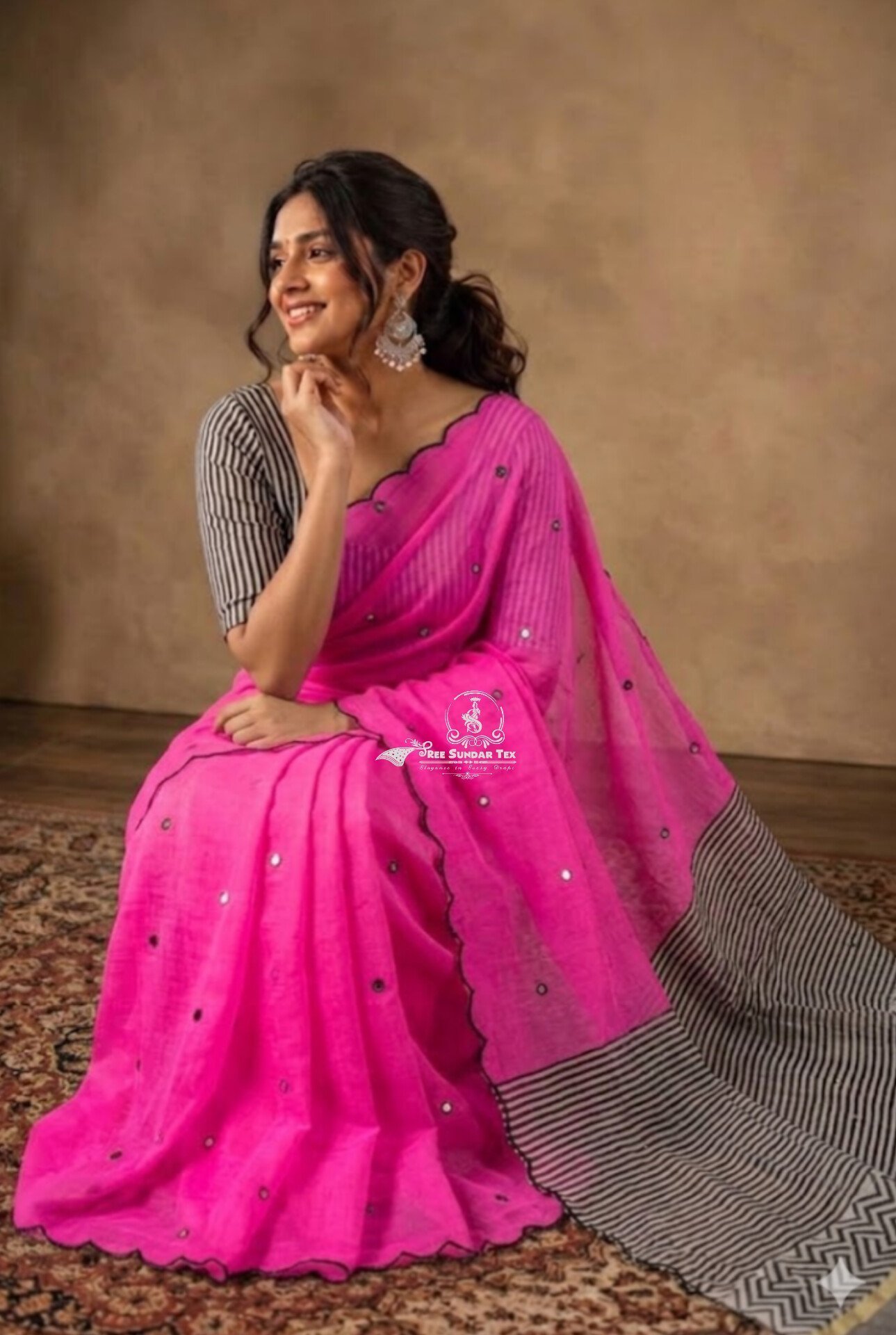 1005213981.jpg Premium Chanderi Mirror Embroidery Sarees - Image 1