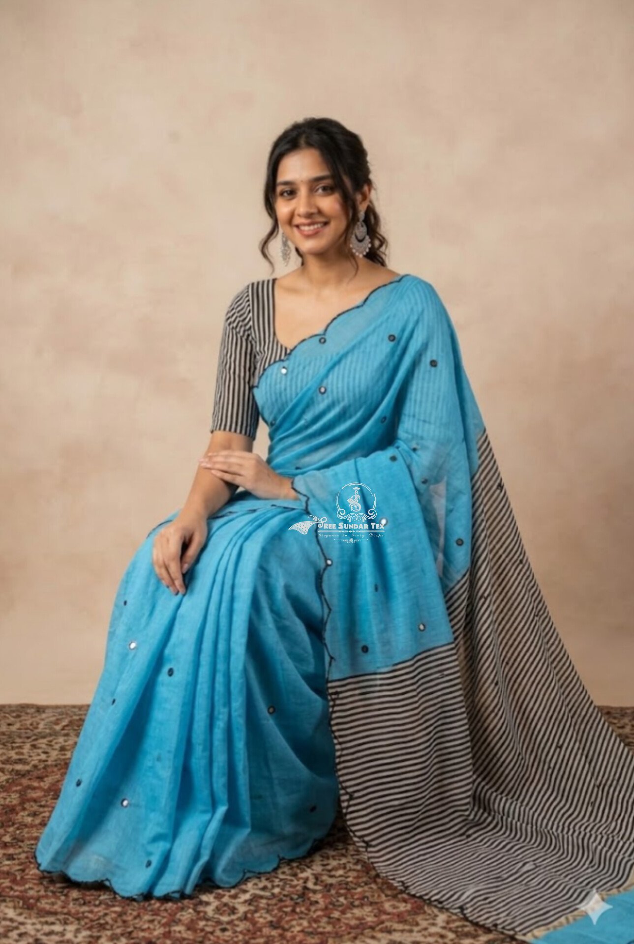 1005213982.jpg Premium Chanderi Mirror Embroidery Sarees - Image 1