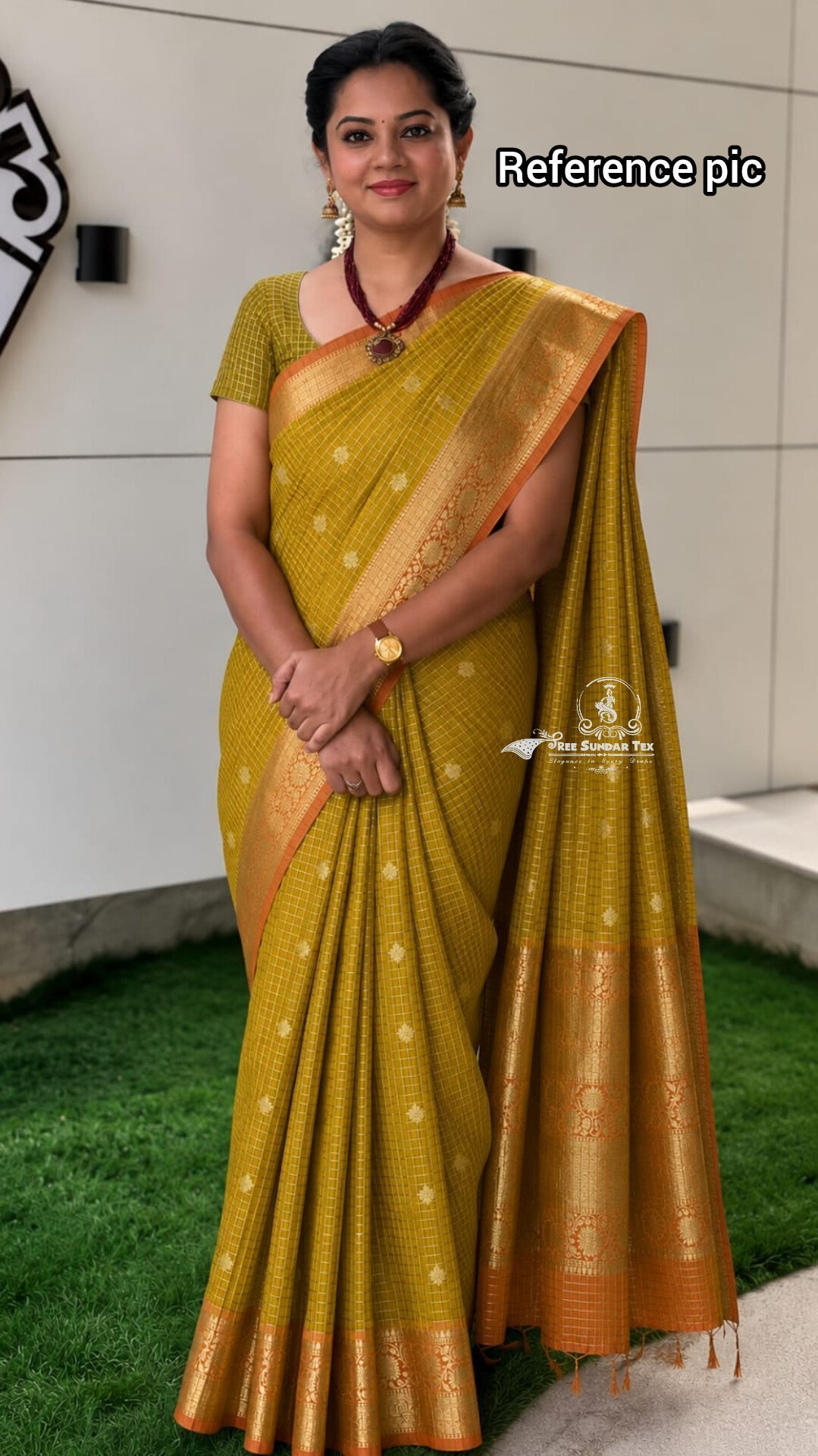 1005236091.jpg Banarasi Checked Soft Katan silk Saree - Image 1