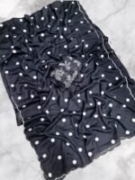 Fancy Soft Georgette Saree with scallop Cutwork ( Black ) - Image 3